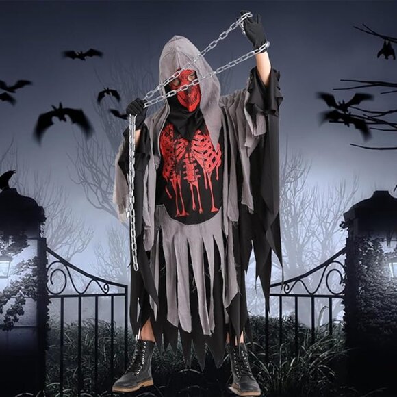 Grim Reaper Children's Halloween Costume Set with Waist Chain and Toy Scythe - Picture 6 of 10